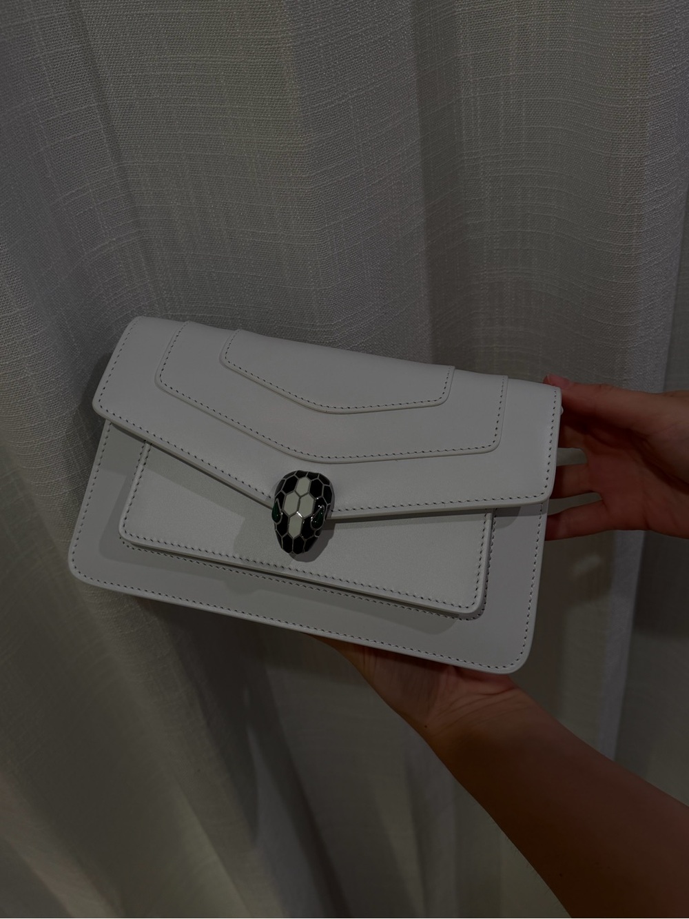Bulgari White Envelope Clutch with Serpent Head Detail
